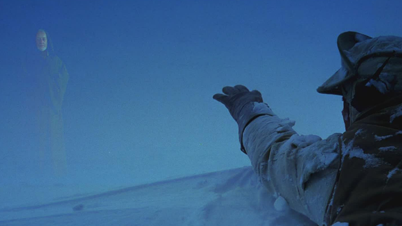 Obi-Wan’s spirit returns to a wounded Luke on Hoth.